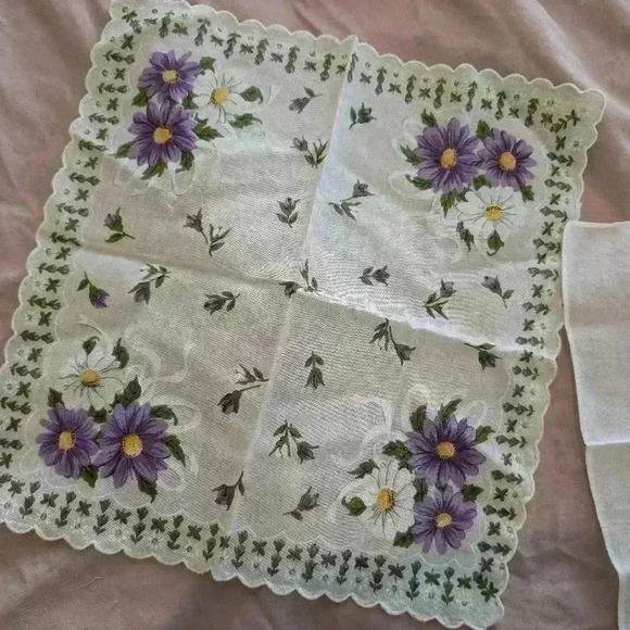 Pair of ladies floral handkerchiefs  purple and yellow - Picture 6 of 7
